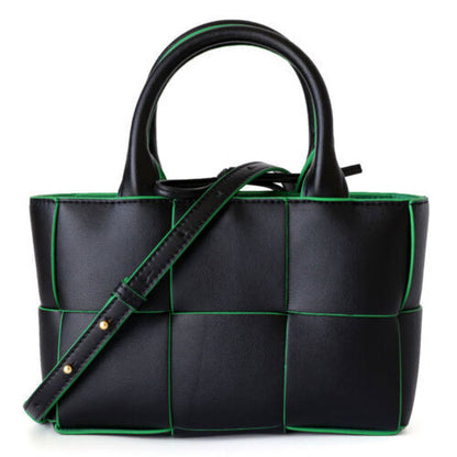 Small Mini Woven Real Leather Double Handles Tote Bag Purse Handbag Crossbody