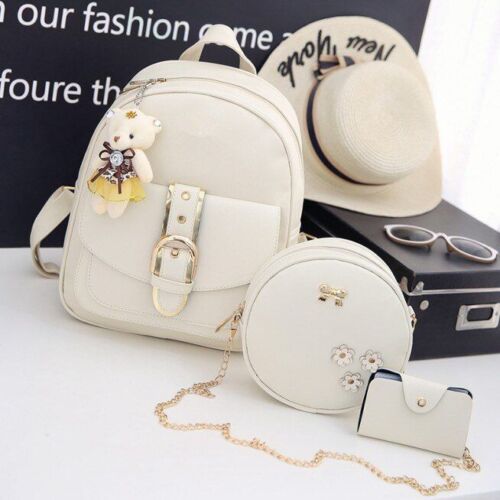 Leather Three Piece Backpack Sets Women Fashion Leather Backpack Card Holder 1PC
