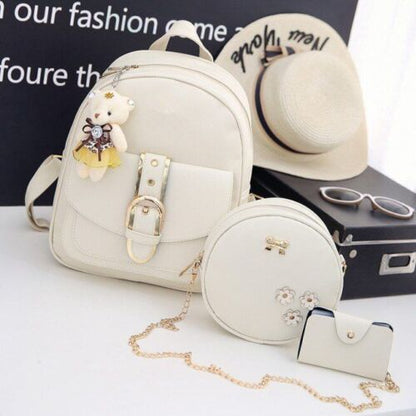 Leather Three Piece Backpack Sets Women Fashion Leather Backpack Card Holder 1PC