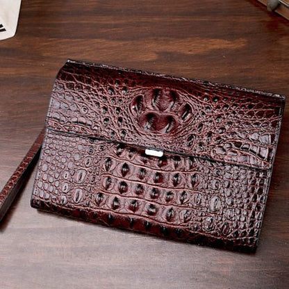 Crocodile Pattern Genuine Cow Leather Envelope Bag Men Clutch Wristlets Bag Men