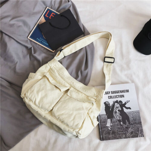 Women's Canvas School Messenger Bag Large Capacity Shoulder Bag Cross-body Bag