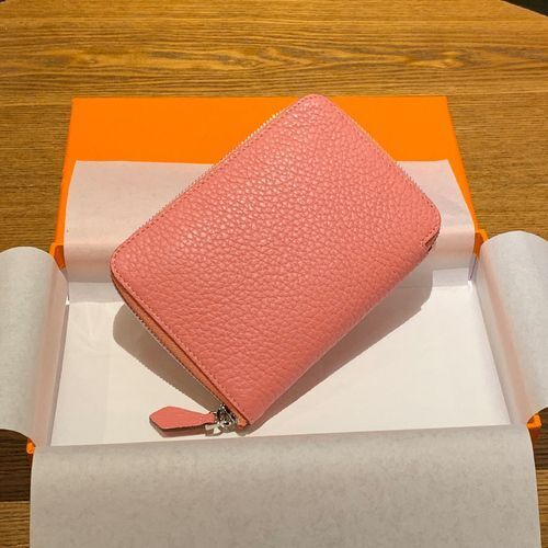Genuine Leather Coin Bag Zipper Multi Card Pocket Wallets Purses Cotton Orange