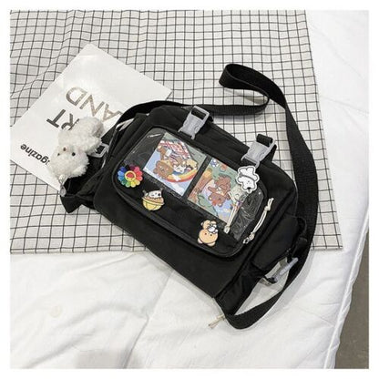 Transparent Pocket Messenger Bag Cartoon Badge Cute Bag Crossbody Shoulder Bags