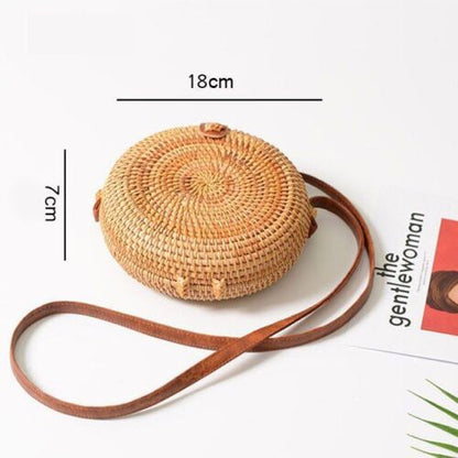Straw Bag Round Woven Handmade Summer Polyester Crossbody Shoulder Bag Polyester