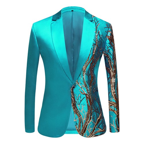 Men Shiny Sequin Tree Branch Dress Jacket Blazer Suit Top Stage Wedding Party