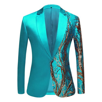 Men Shiny Sequin Tree Branch Dress Jacket Blazer Suit Top Stage Wedding Party