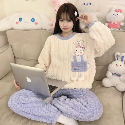 Sanrio Kuromi Cinnamoroll My Melody Anime Coral Velvet Pajamas Home Clothing Set