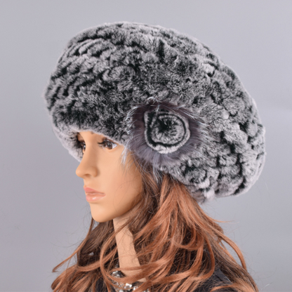 Berets Caps Women Rabbit Fur Hat Causal Warm Knitted Caps Outdoor Volume Hats