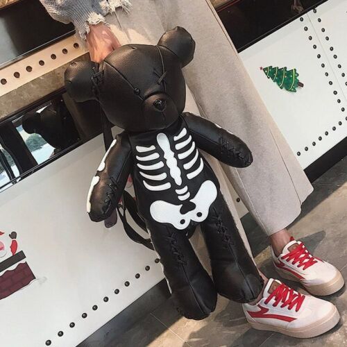 Black Plush Doll Bag Women Cute Funny Backpack Flannel Soft Handle 20L Traveling