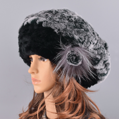 Berets Caps Women Rabbit Fur Hat Causal Warm Knitted Caps Outdoor Volume Hats