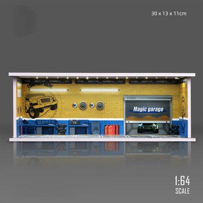 1/64 Car Garage Model LED Lighting Parking Lot Scene Display Diorama Toy Model