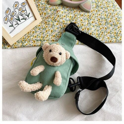 Plush Bear Chest Bag Canvas Cloth Small Bag Shoulder Crossbody Purse Pouch 1 PC
