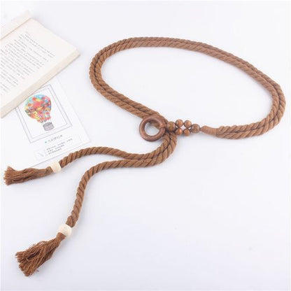 Women Belt Woven Hemp Rope Waistband Round Buckle Jean High Dress Corset 140x3cm