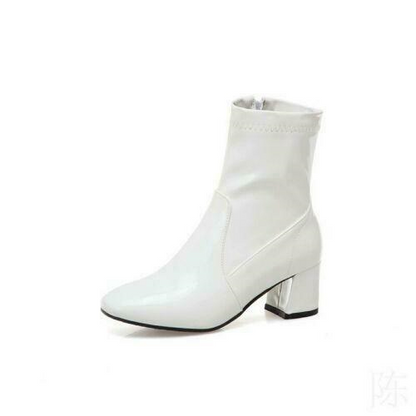 Women's Square Toe Ankle Boots Patent Leather Chunky Heels Leisure Zip Shoes New