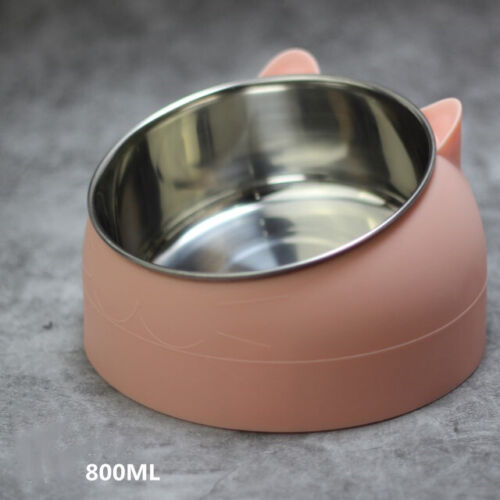 Pet Cat Elevated Stand Cat Dish Stainless Steel Tilted Raised Food Water Bowl