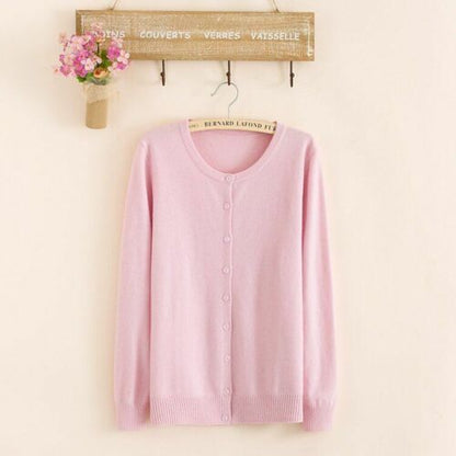 Women Sweater Cashmere Basic Cardigan O-Neck Long Sleeve Wool Knitted Solid Soft