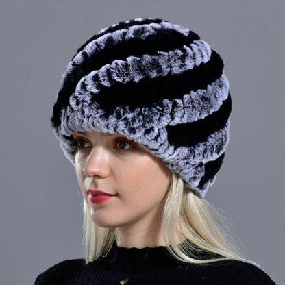 Fur Hats Rabbit Winter Womens Russian Real Knitted Cap Warm Beanie Fashion Solid