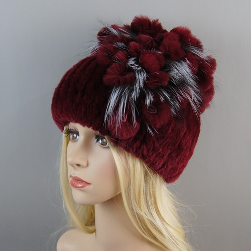 New Women Fur Hat Winter Handmade Rabbit Fur Cap Fur Headwear Warm Beanies Cap