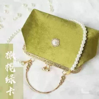 Beads Chain Bag 2 Straps Vintage Metal Shell Purse Velvet Shoulder Bag 20*14*6CM