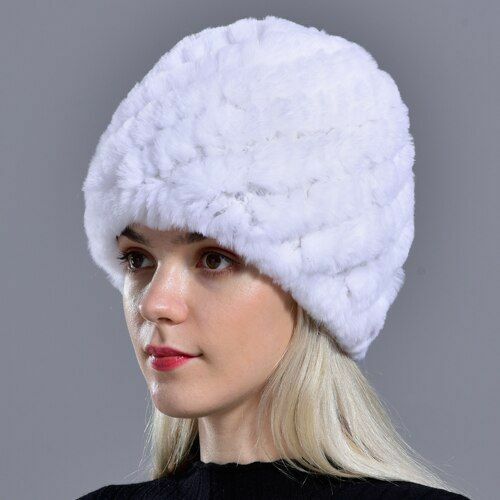 Fur Hats Rabbit Winter Womens Russian Real Knitted Cap Warm Beanie Fashion Solid
