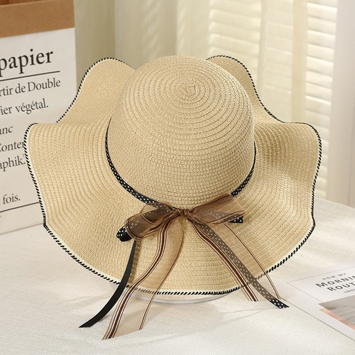 Foldable Wide Brim Floppy Girls Straw Hat Sun Hat Beach Summer Hat Protect Cap