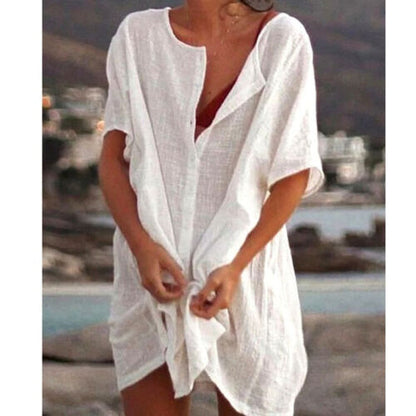 Plus Size Women Short Sleeve Baggy Long Blouse Shirt Mini Dress Beach Tunic Tops
