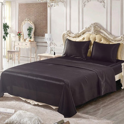 Comfortable Satin Silk Fitted Sheet Bed Flat Sheet Set Bedding Set Pillow Case