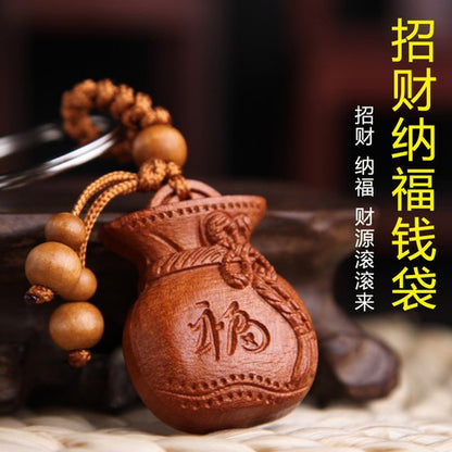 Peach Wood Carving Safe Money Bag Lucky Bag Keychain Wood Carving Car Pendant