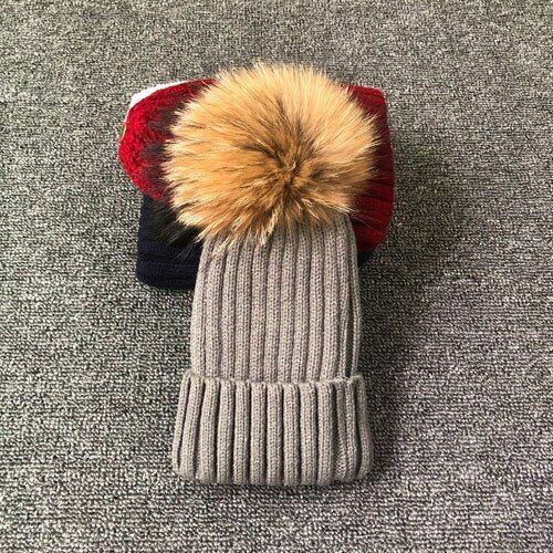 Hat Winter Fur Poms Women Knitted Beanies Cap Thick Skullies Solid Unisex Casual