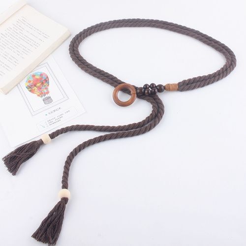 Women Belt Woven Hemp Rope Waistband Round Buckle Jean High Dress Corset 140x3cm