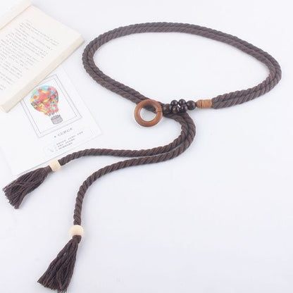 Women Belt Woven Hemp Rope Waistband Round Buckle Jean High Dress Corset 140x3cm