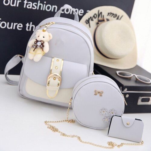 Leather Three Piece Backpack Sets Women Fashion Leather Backpack Card Holder 1PC