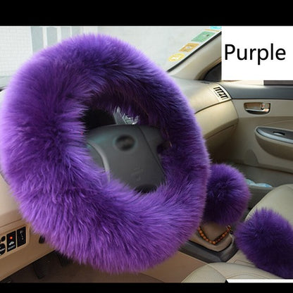 Universal 3Pcs Wool ry Fluffy Thick Car Steering Wheel Cover Accessories