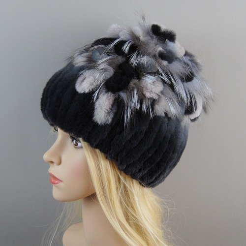 New Women Fur Hat Winter Handmade Rabbit Fur Cap Fur Headwear Warm Beanies Cap