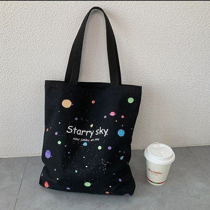 Women Shoulder Bag Canvas Tote Bag Large Shopper Purse Starry Sky Print Handbags