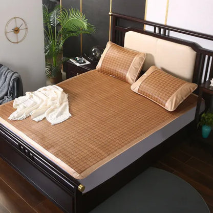 Summer Sleeping Rattan Bed Mat Foldable Nature Bamboo Cool Bed Mat +Pillowcase