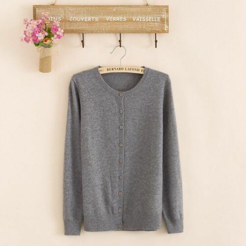 Women Sweater Cashmere Basic Cardigan O-Neck Long Sleeve Wool Knitted Solid Soft