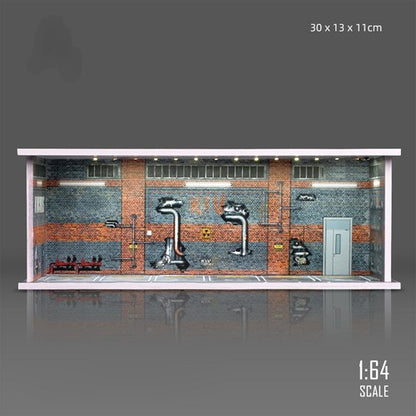 1/64 Car Garage Model LED Lighting Parking Lot Scene Display Diorama Toy Model