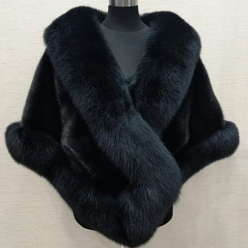 Women Luxury Fluffy Faux Fur Shawl Bridal Wedding Evening Cape Warm Dress Stole