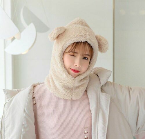 Warm Hats Winter Cute Bear Ears Windproof Neck Scarf Cap Student Women Cashmere