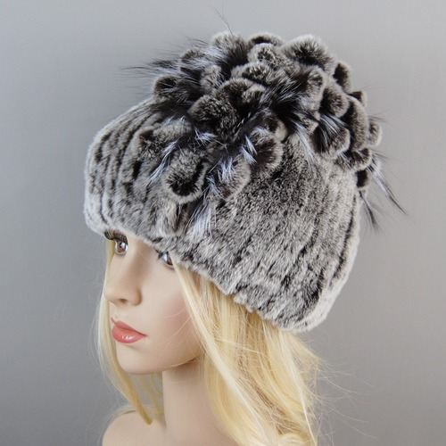 New Women Fur Hat Winter Handmade Rabbit Fur Cap Fur Headwear Warm Beanies Cap