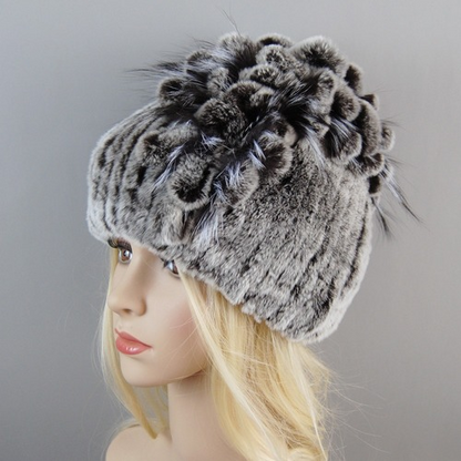 New Women Fur Hat Winter Handmade Rabbit Fur Cap Fur Headwear Warm Beanies Cap