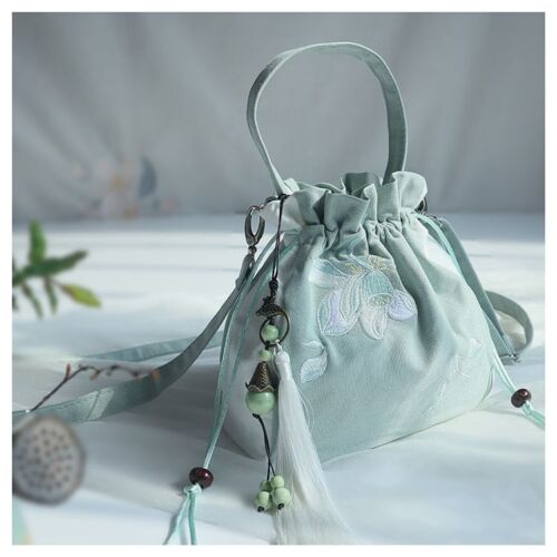 Embroidered Shoulder Bag Flower Bunch Mouth Tassel Exquisite Handbag Polyester