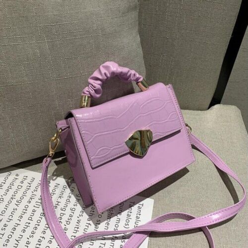 Small Handbag Synthetic Leather Shoulder Bag Crossbody Flap Bag 19*15*7CM Purple