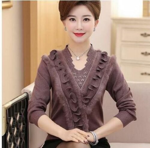 Women Sweater Cashmere Woolen Plus Size Embroidering Diamond - Studded Pullover