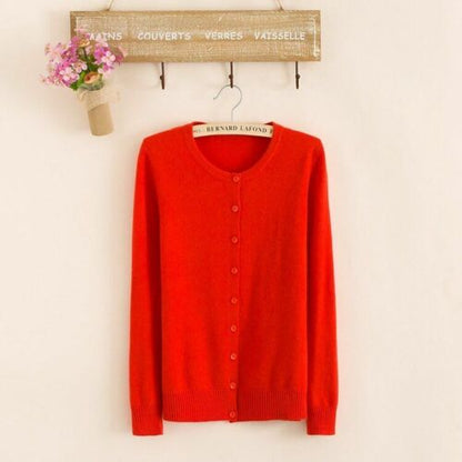 Women Sweater Cashmere Basic Cardigan O-Neck Long Sleeve Wool Knitted Solid Soft