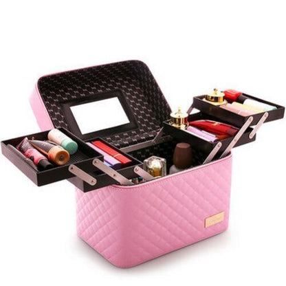Large Capacity Makeup Cosmetic Bag Multilayer Storage Portable Make Up Suitcase