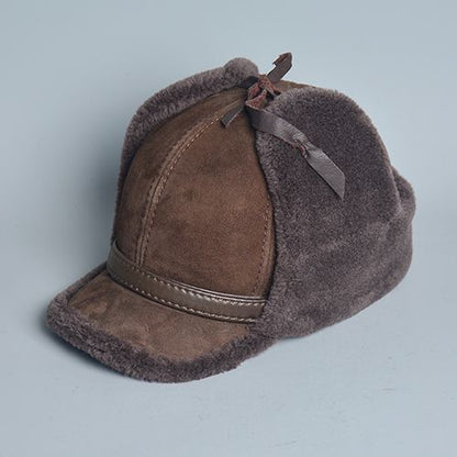 Men Bomber Hats Leather Fur Lamb Wool Warm Winter Thicken Earflaps Baseball Caps