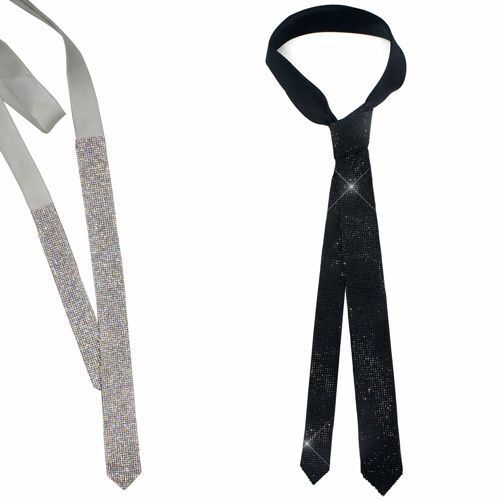 Men Necktie Black Laser Crystal Rhinestone Tie Wedding Party Prom Wear 120x4.5cm