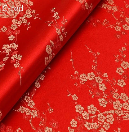 Chinese Silk Satin Floral Fabric Tang Suit Costume Cheongsam Dress By Metre Red